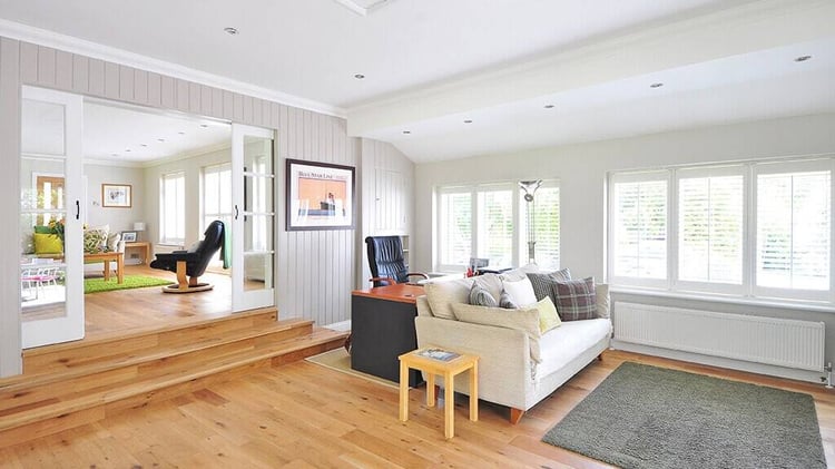 open floorplan living room and study