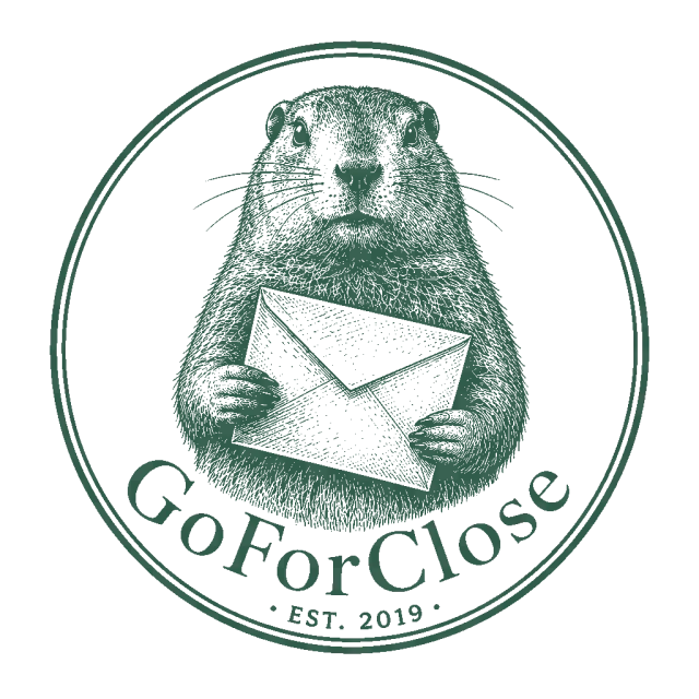 GoForClose engraved seal: a gopher holding an envelope, established 2019
